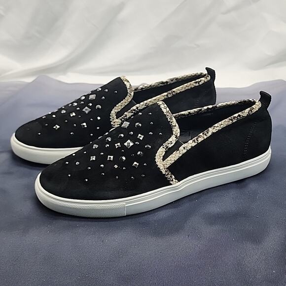 DONALD/PLINER STYLE SANYA BEADED SUEDE/LEATHER UPPERS WOMAN'S 8.5 LOAFERS VGUC - Picture 1 of 16